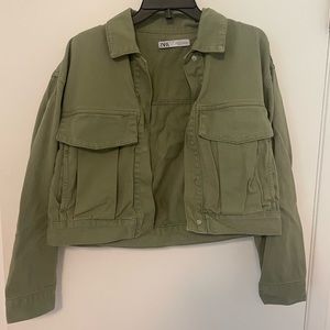 Zara Army Green Cropped Cargo Jacket, M